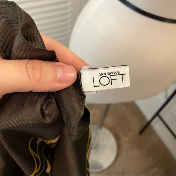 Ann Taylor LOFT|OS|Brown Green Gold Ivory Geometric Pattern Silk Scarf - Picture 2 of 5